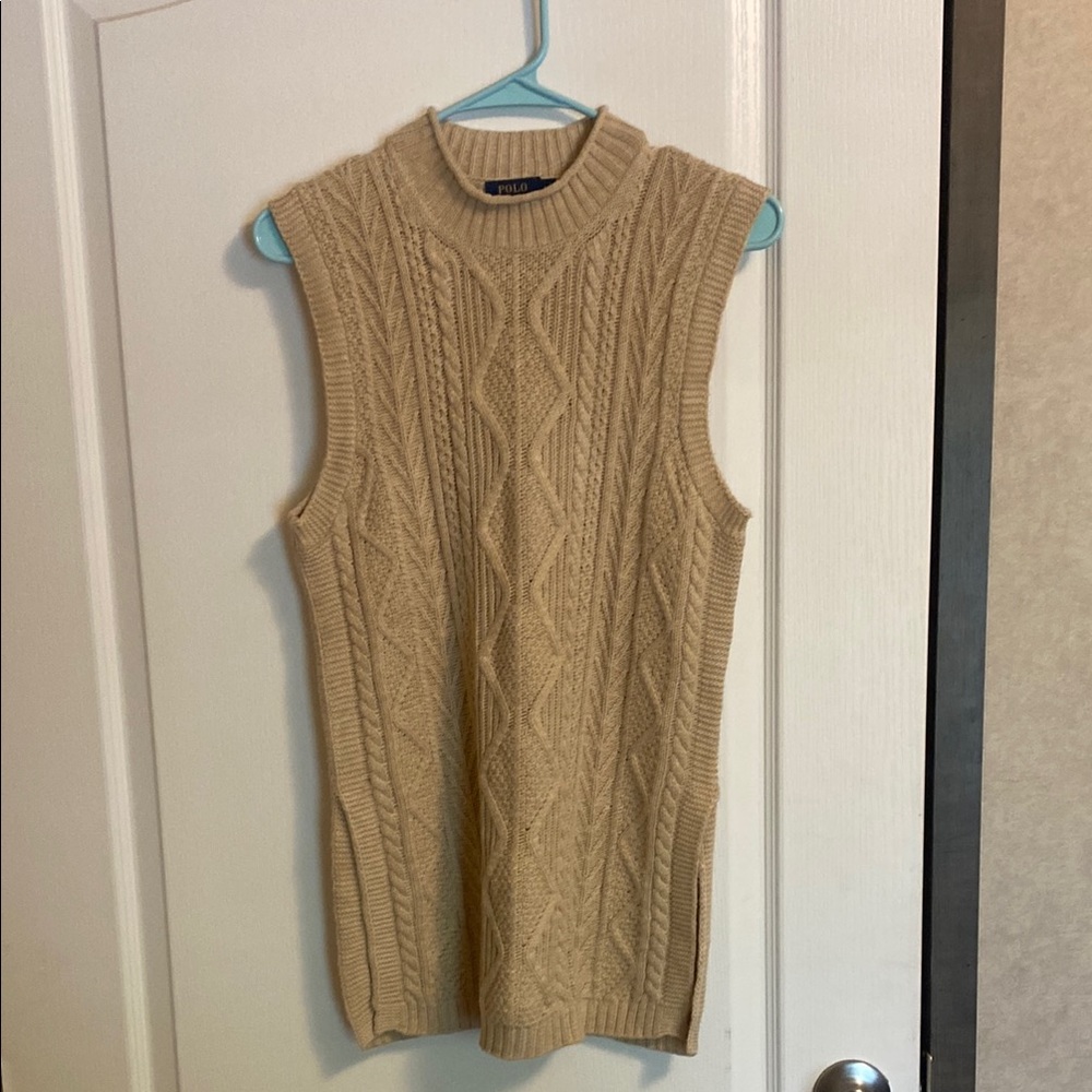 Ralph Lauren Tan Cable Knit Sleeveless Sweater